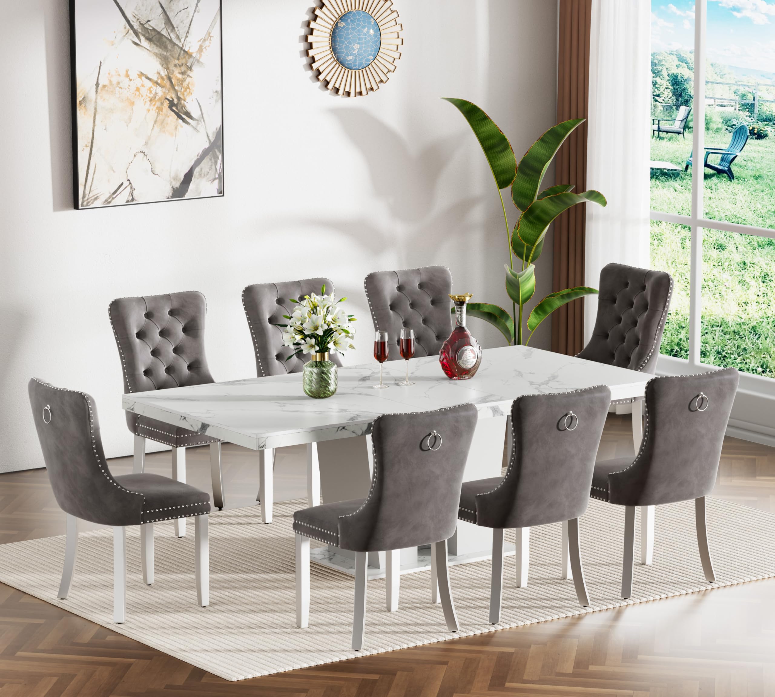 Amazon.com - Henf 9 Pieces Extendable Dining Table Set for 8, 63