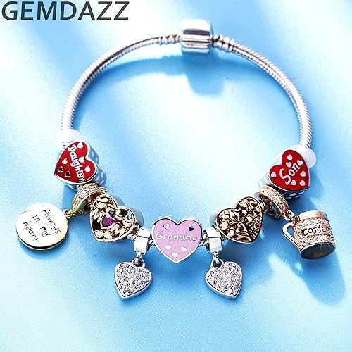 Miniatura 6 de Juego de dijes de corazón rosa de nana y abuela en plata de ley 925, regalo para bisabuelaabuela