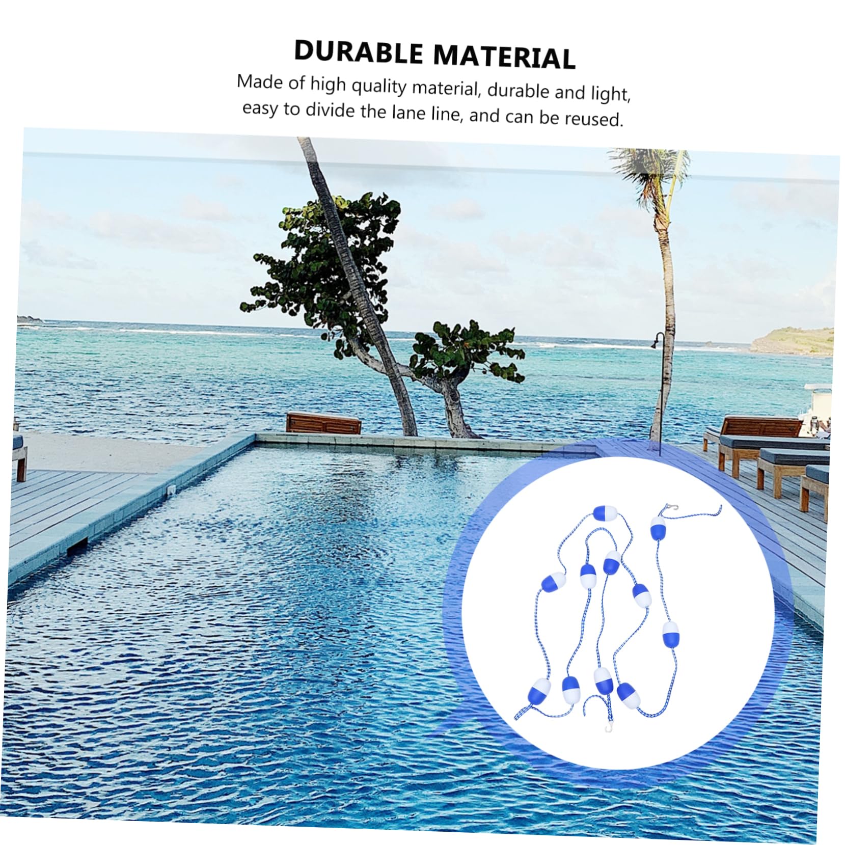 HEMOTON Sommer Schwimmseil für Pool mit Schwimmbahnmarkierung aus Kunststoff 7cm Breit 5 Meter lang Inklusive Haken zur Sicheren Abgrenzung von Schwimmbahnen