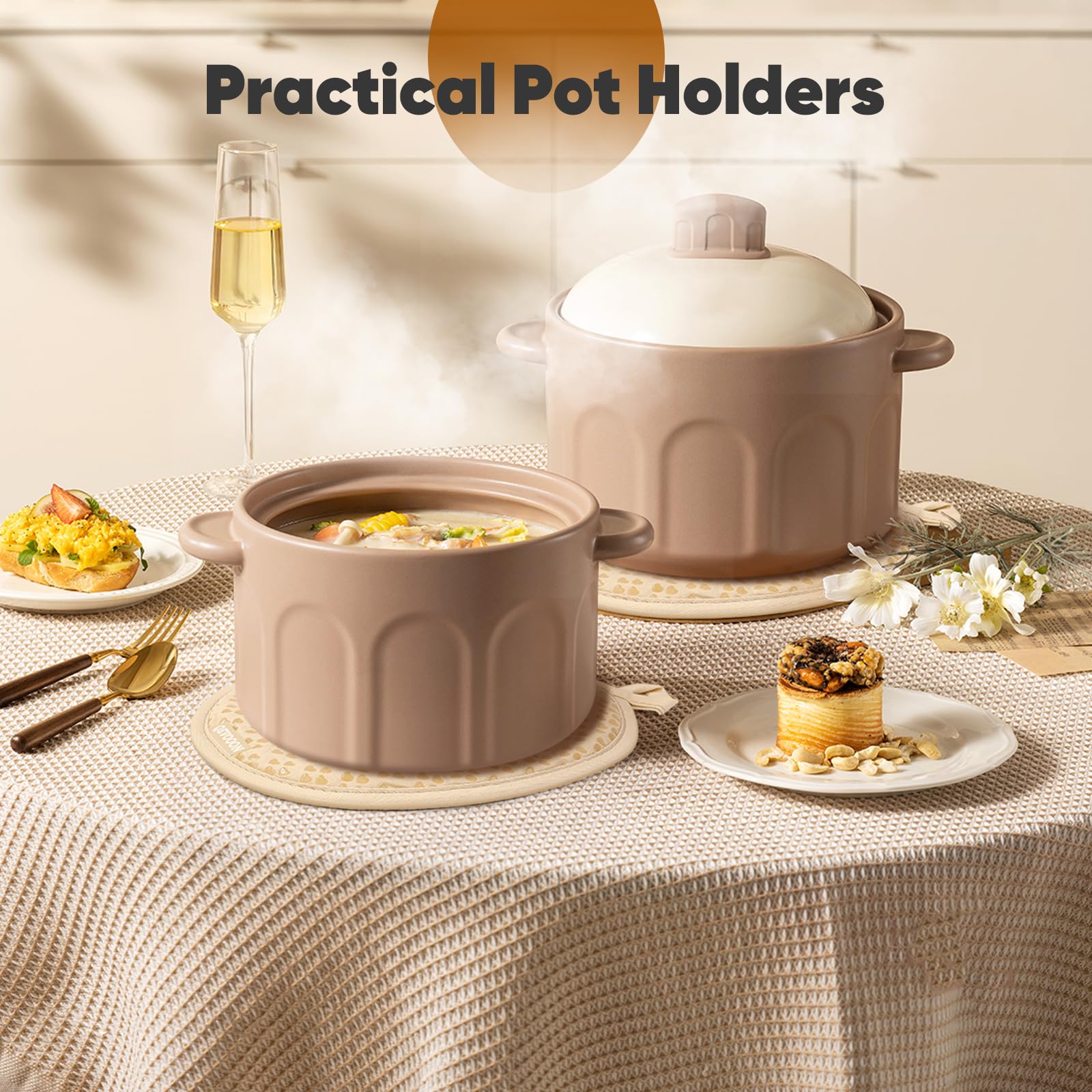 Juego de 4 manoplas de horno y soportes para ollas, resistentes al calor, guantes de horno de 500 grados y soporte para ollas, guantes de horno extralargos y agarraderas con superficie de silicona