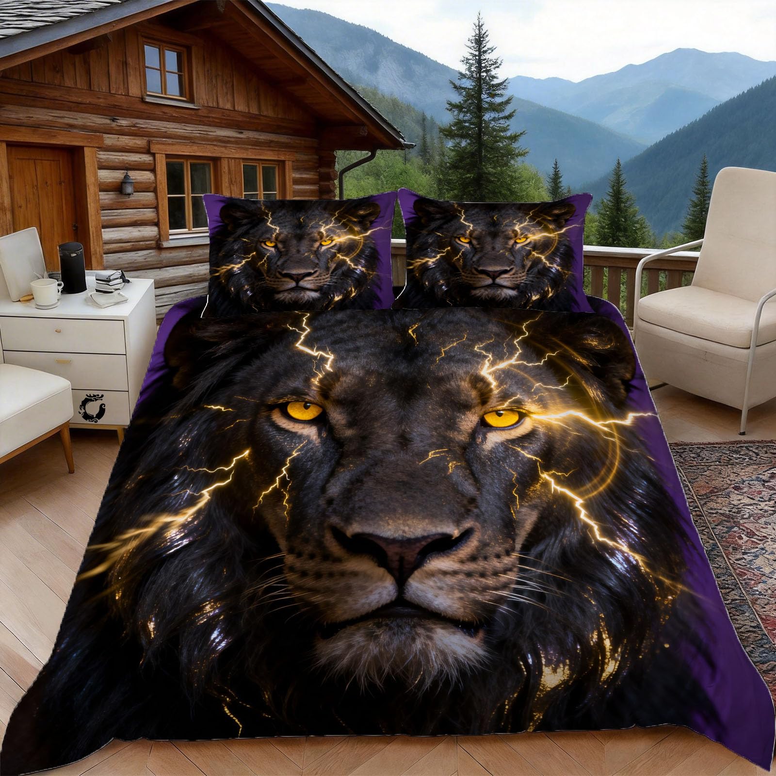 3D Single Duvet Cover Set 3D Printed Lion Bedding, Teenager Soft Microfibre Duvet Cover Sets Quilt Cover and Pillow Set with Zipper 3 Pcs