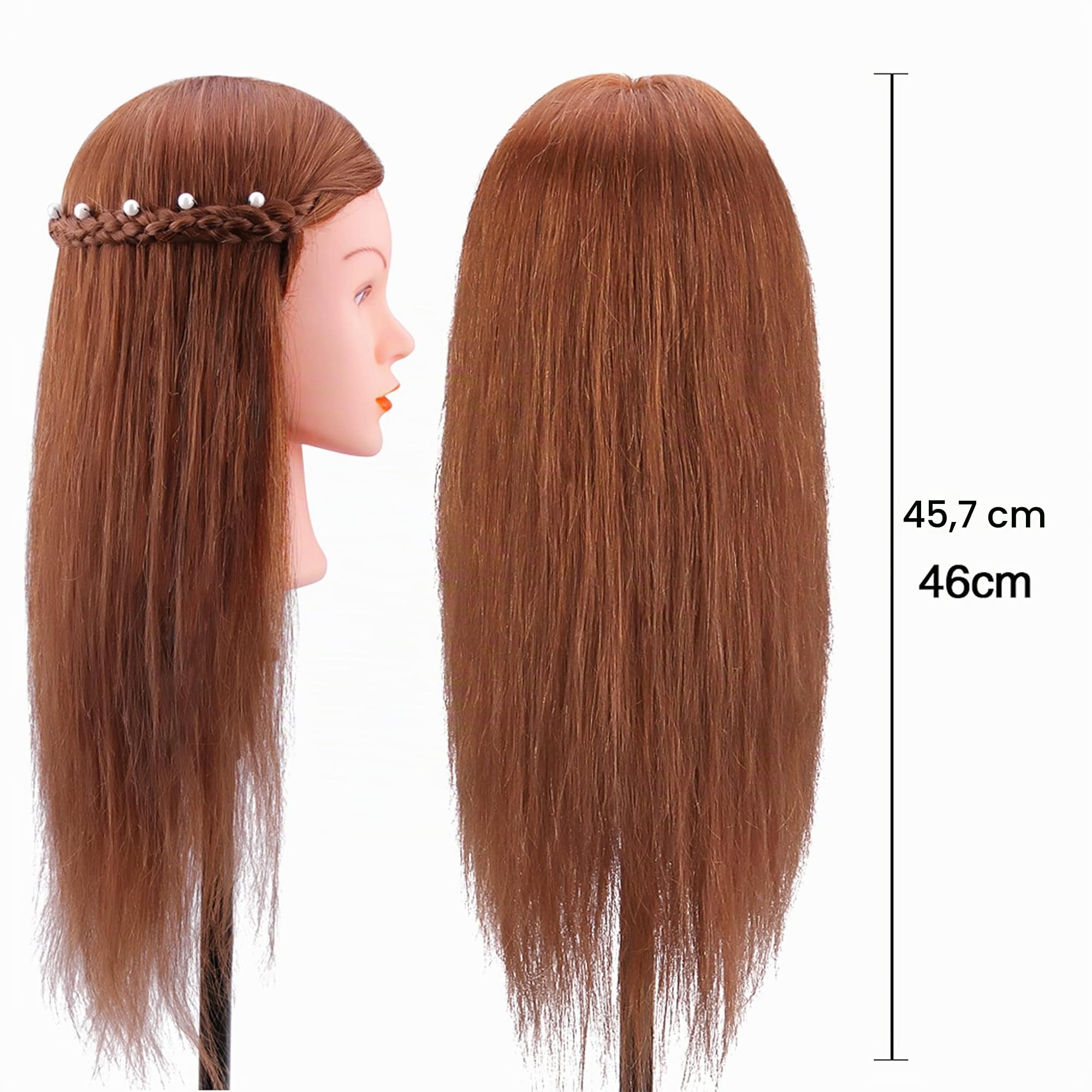 TopDirect 18" 100% veri capelli Testina Parrucchiere Testa Studio Parrucchiere Manichino Cosmetologia Formazione Parrucchiere Pratica Modello Capelli con Morsetto + Acconciature per Capelli