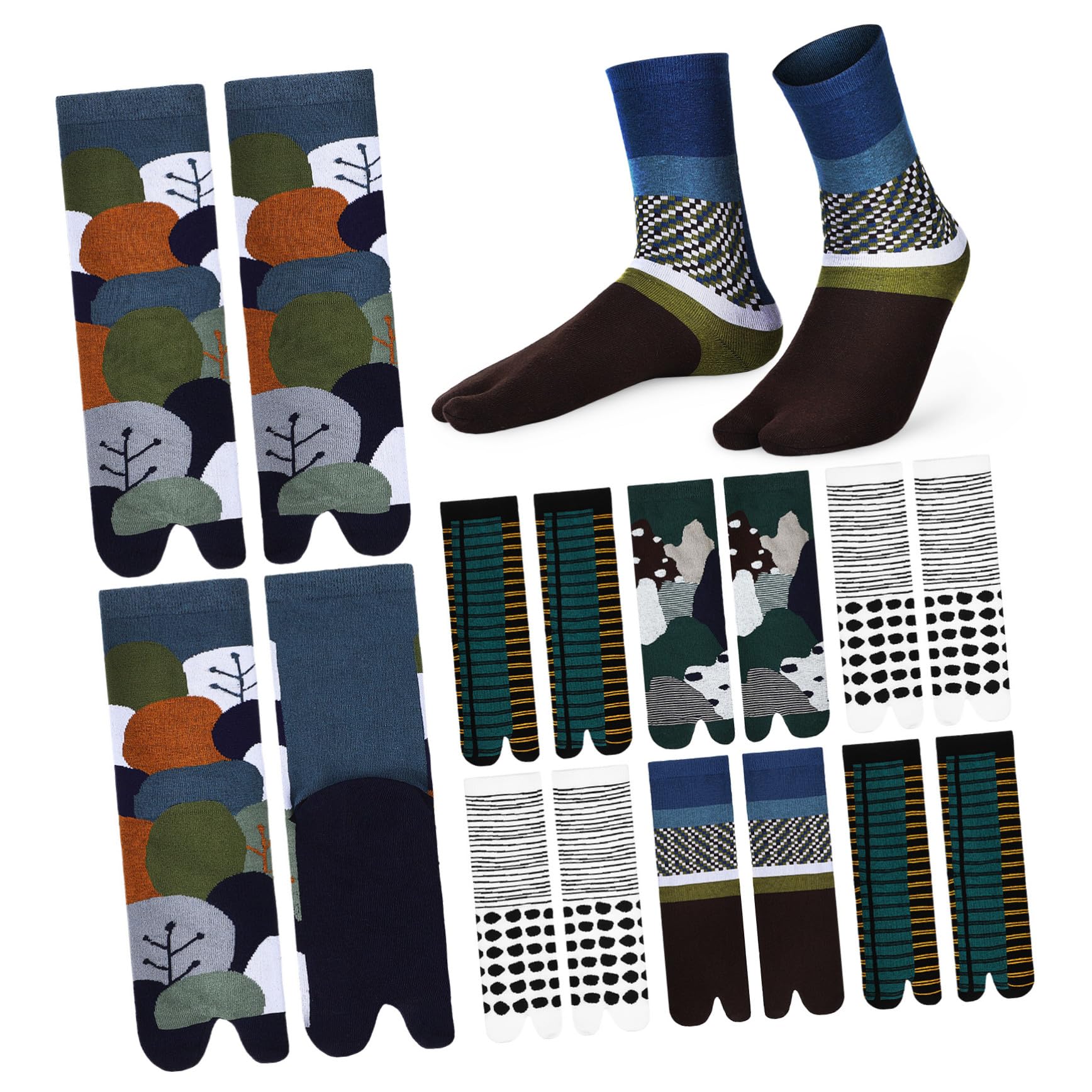 Calcetines tabi de algodón con puntera dividida y diseño separado para dedos paquete de 10 pares 8