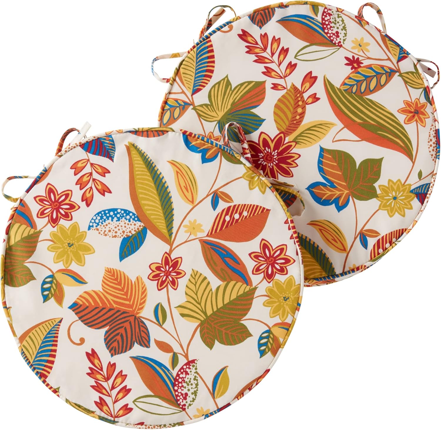 Greendale Home Fashions Outdoor 18-inch Round Reversible Seat Cushion, 2-Pack, Foliage 2 Count