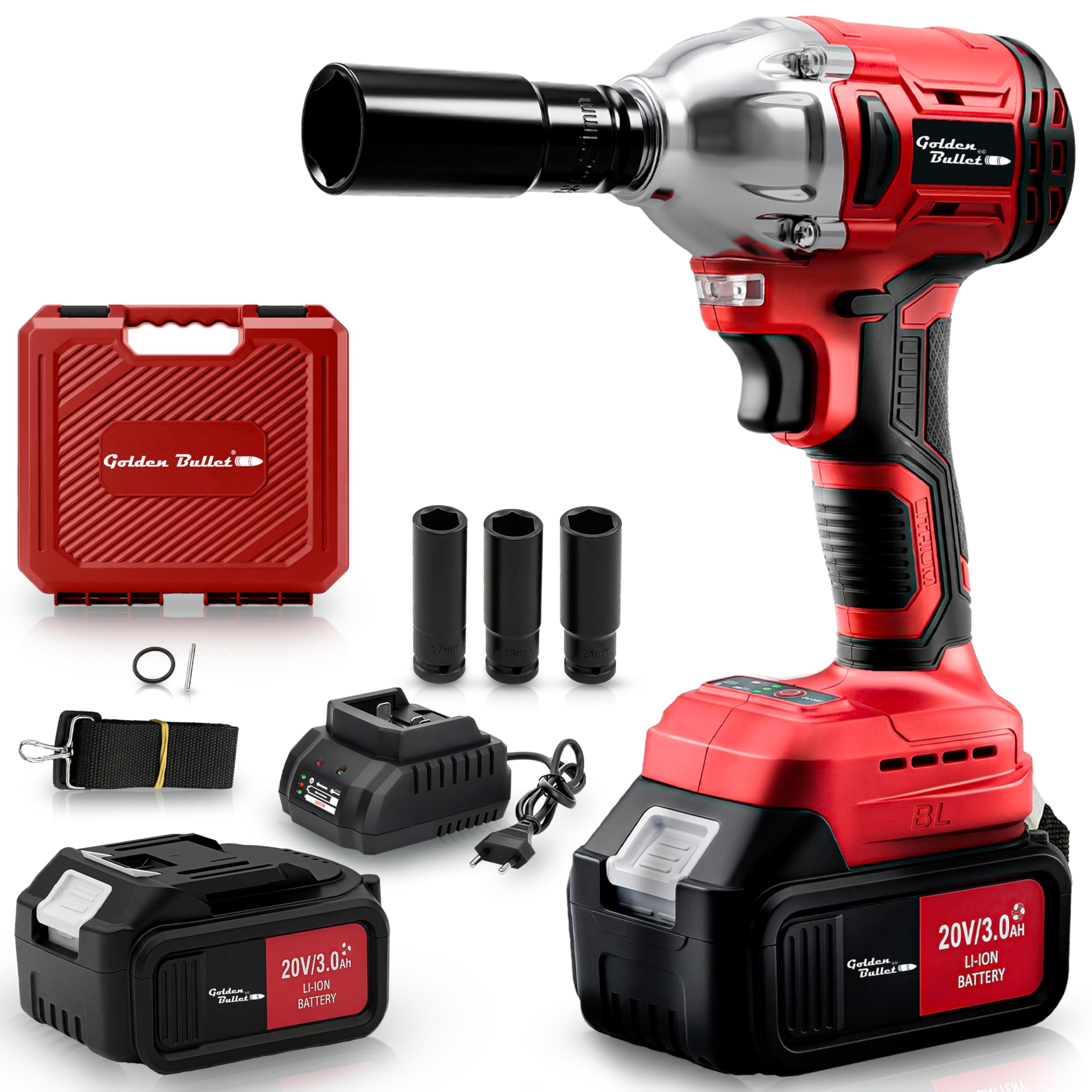 Golden Bullet® Cordless Brushless Impact Wrench - 300 Nm Torque, 3.0Ah Li-ion Batteries, 1/2 inch Drive (Cordless)-image-23