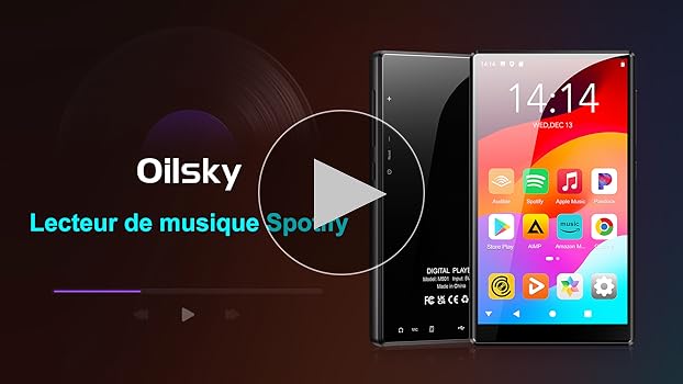 Lecteur MP3 Oilsky 80Go Avec Bluetooth Et WiFi - Écran Tactile 4 Pouces - Android 9.0 - Spotify, YouTube