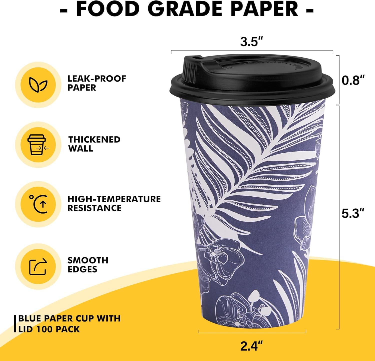 RACETOP 16 oz Disposable Coffee Cups with Lids 100 Pack, Blue Paper Coffee Cups with Lids, To Go Cup with Lid - Image 2