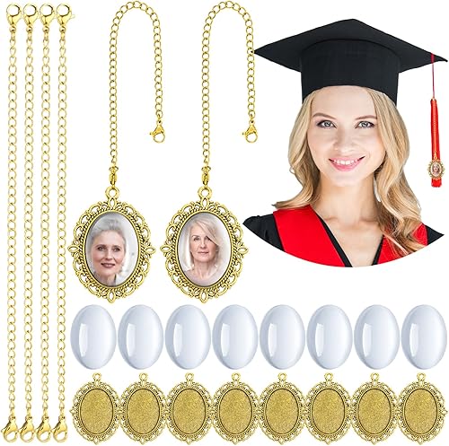 Miniatura 22 de Sureio 20 dijes de graduación para fotos 2025 con diseño de gorra de graduación conmemorativa con borlas, cadenas de fotos antiguas personalizadas