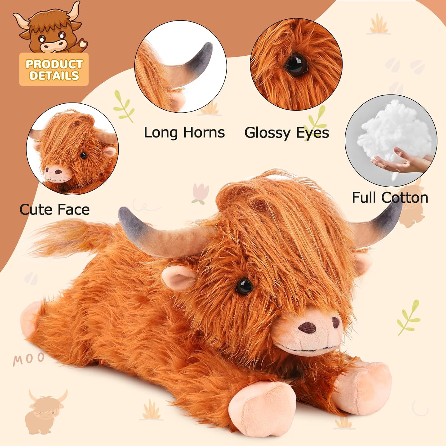 Highland Cow Heating Pad for Period Cramps Menstrual Pain Relief, Portable Electric Heat Pads USB Powered, Cute Cows Plush Stuffed Animals Gift, Funny Gifts for Women Teen Girls Birthday Christmas