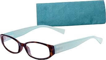 Wink Fancy Tort Face Reading Glasses with Aqua Temples and Suede Case