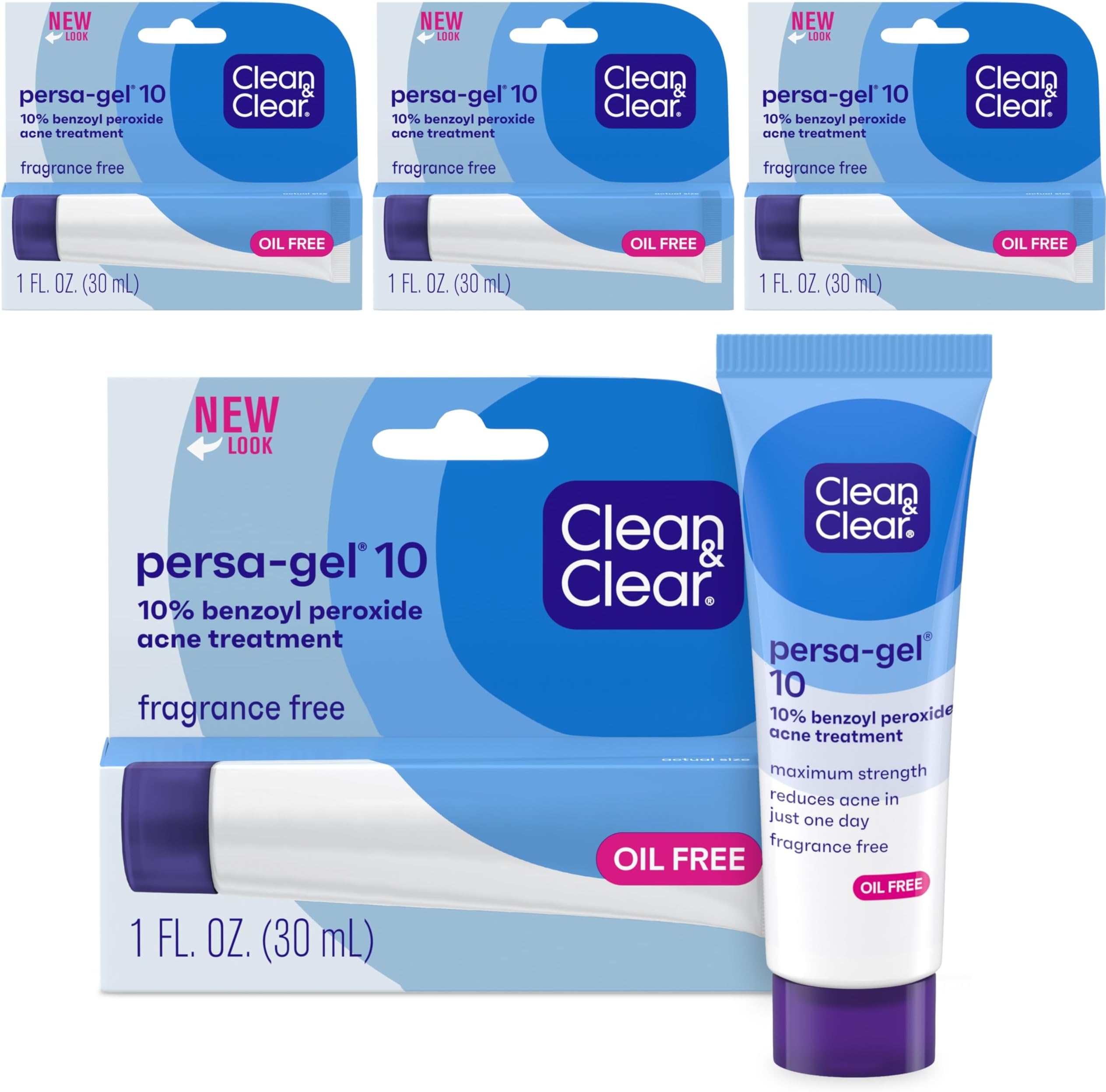 PersaGel 10 Acne Medication Spot Treatment with Maximum Strength 10 Benzoyl Peroxide Topical Pimple Cream Acne Gel medication for Face Acne with Benzoyl Peroxide, (pack of 4)
