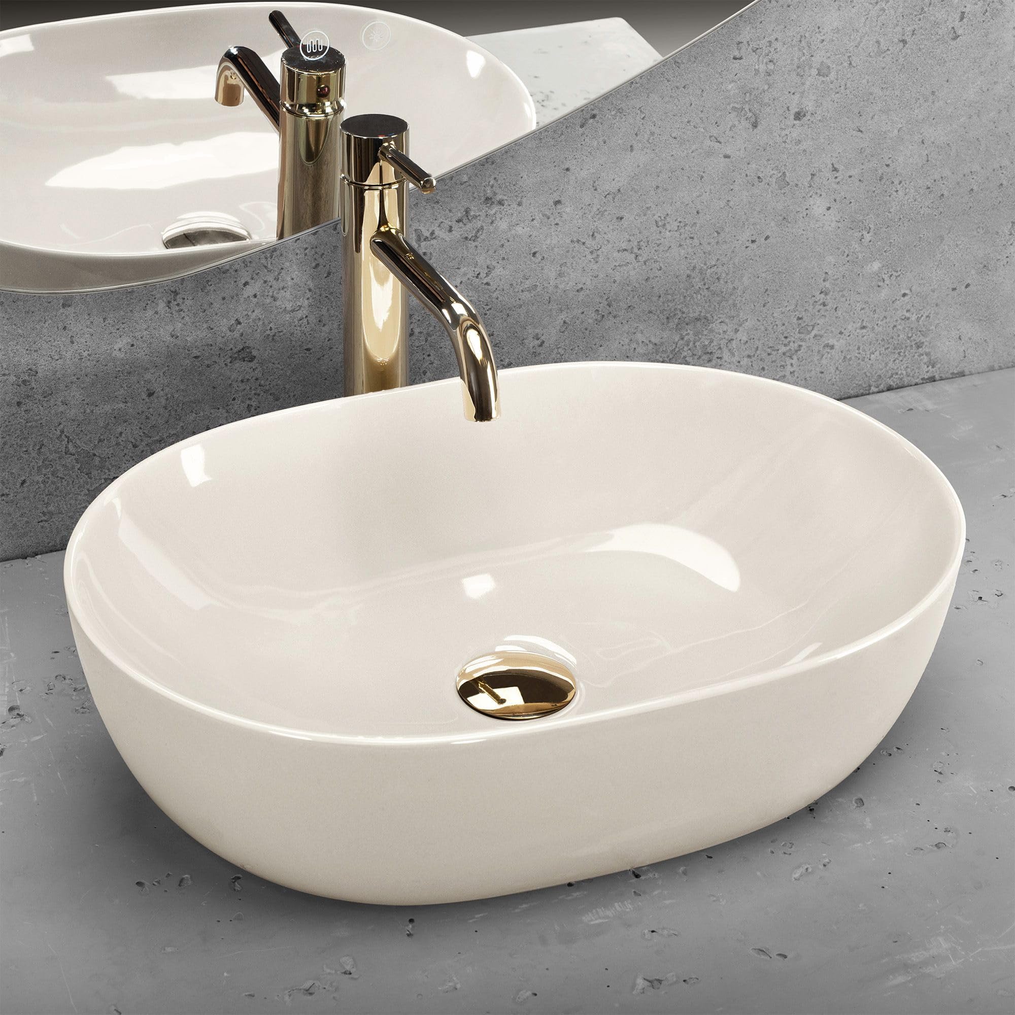 Rea - Lavabo Da Appoggio Lisa Shiny In Ceramica,Bianco, Ovale 49X35X14cm