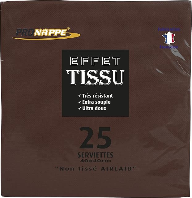 Pro Nappe SV194011I Serwetka jednorazowa 40X40 cm w opakowaniu 25 sztuk - Kolor czekoladowy - Włóknina Airlaid, materiał z efektem tekstylnym, grube i ultrachłonne serwetki, bieżnik, podkładka, obrus