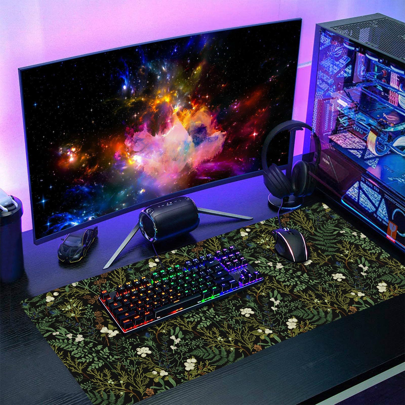 Amazon.co.jp：ブラック 美的 ヴィンテージ ボタニカル ゲーミング マウスパッド 拡張 3XL キュート フォレスト グリーン 植物 自然  フローラル ラージ ビッグ マウスパッド 滑り止め ステッチ エッジ ロング マット デスクコンピューター用、47.2x23.6インチ、120x60  cm ...