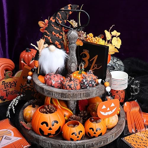 Juego de 14 piezas de decoración de bandeja escalonada de Halloween decoración de granja de Halloween incluye gnomos de Halloween muñecos de felpa