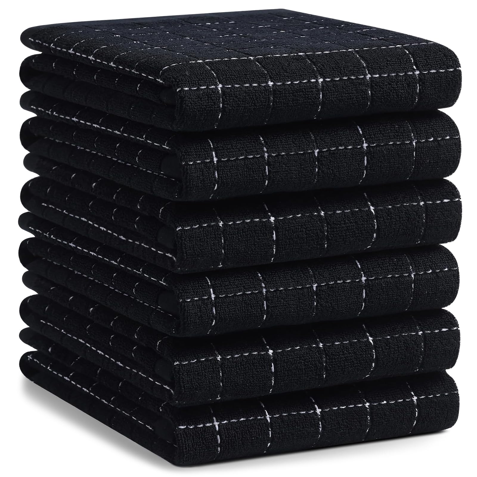 Homaxy 100% Cotton Terry Kitchen Towels, Large 6 Pack, Black | Ultra Soft and Absorbent Dish Towels for Kitchen, Suitable for Drying and Washing Dishes