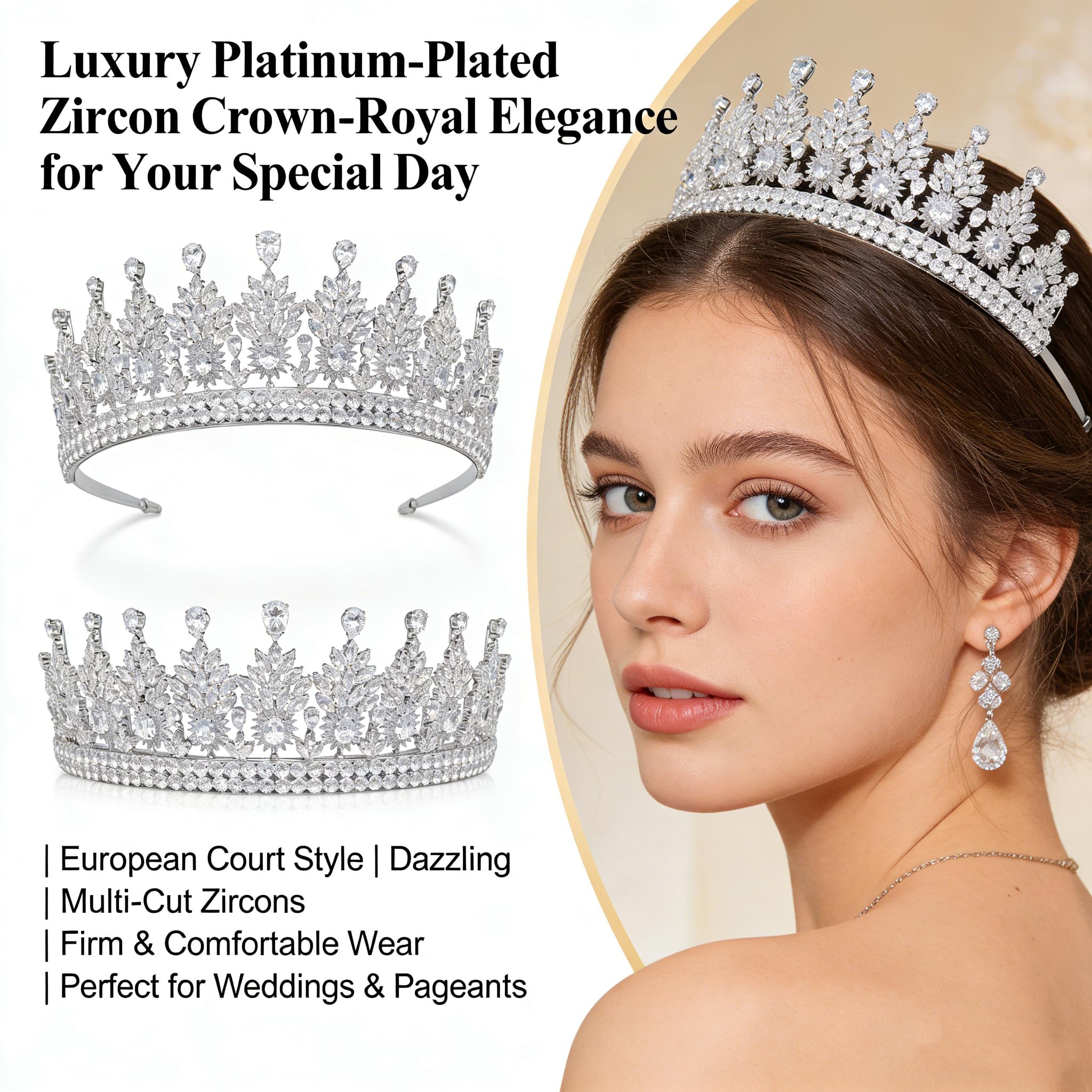 Coronas de princesa de cristal de boda para mujer, diadema de circonita cúbica, tiaras de cumpleaños para niñas, corona de reina real, accesorios para el cabello para novia