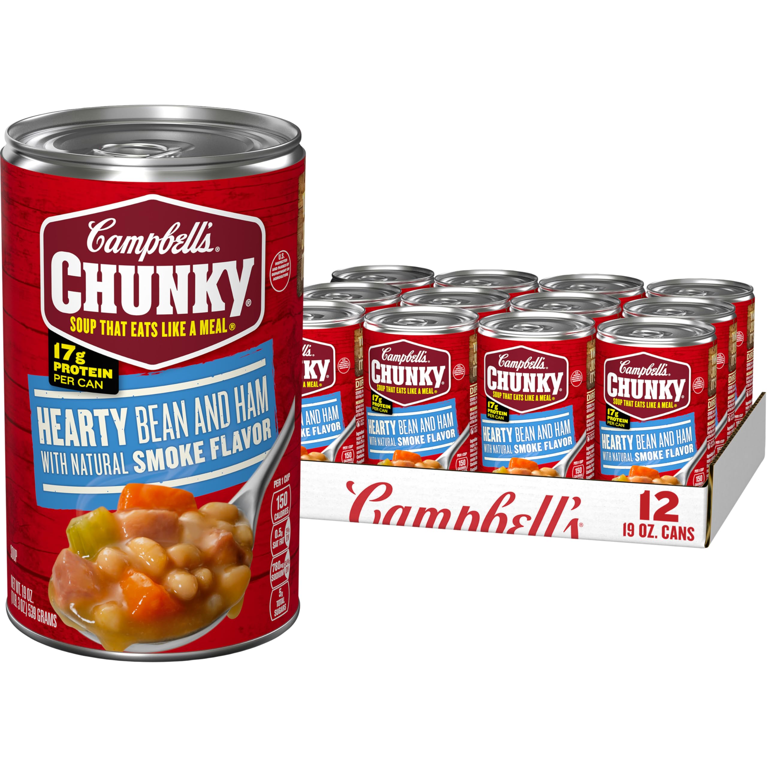 Campbell’s Chunky Soup, Hearty Bean Soup With Ham, 19 Ounce Can (Case Of 12)