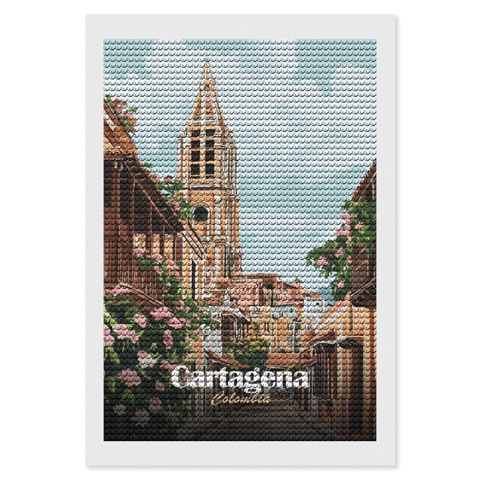 Junmoney Cartagena, Colombia Diamond Art Canvas 8"x12", for Adults, Pleasing Wall Art Project, Modern Decor, Gift Idea, Nice Detail and Sparkle