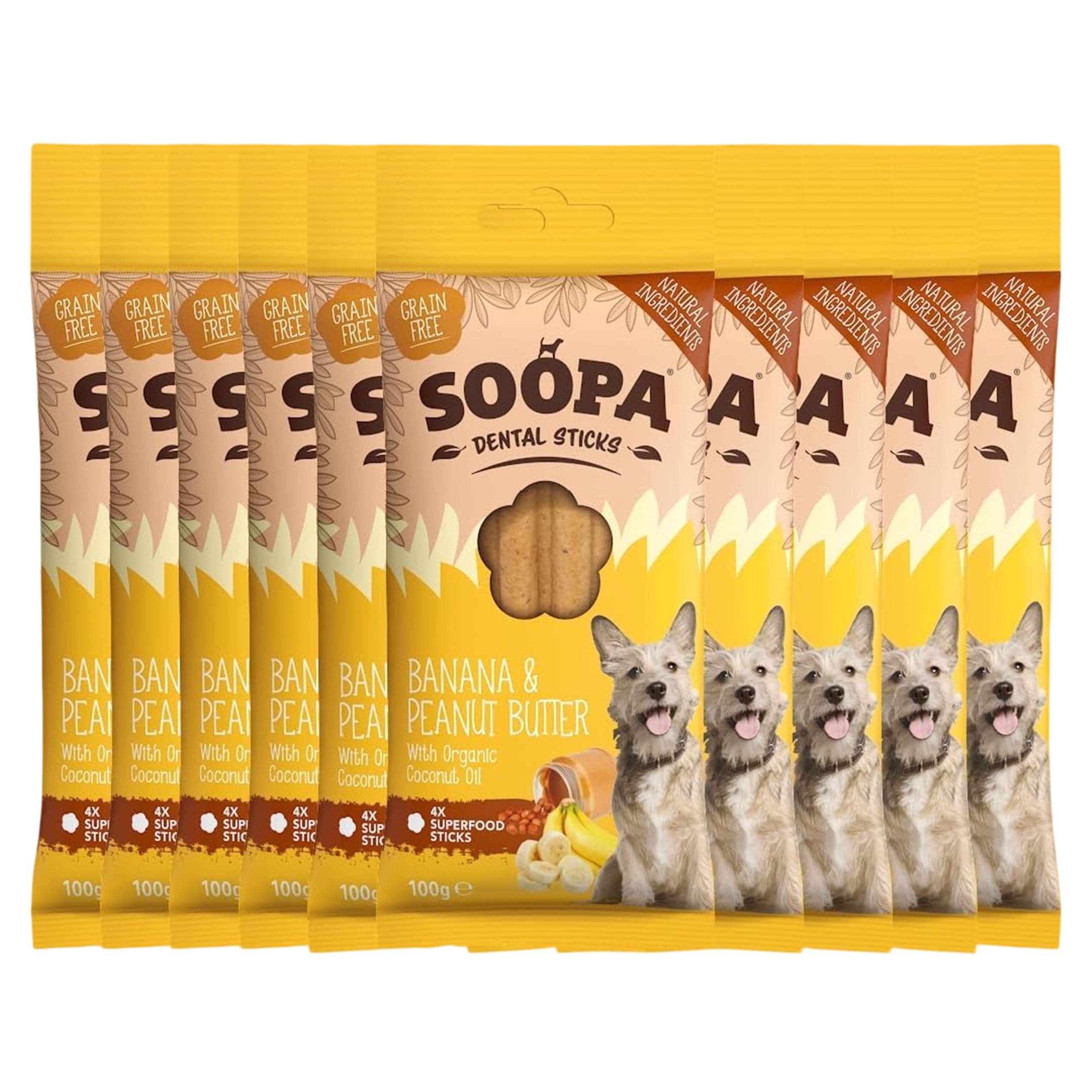 10 Pack Soopa Banana & Peanut Butter Dog Dental Sticks
