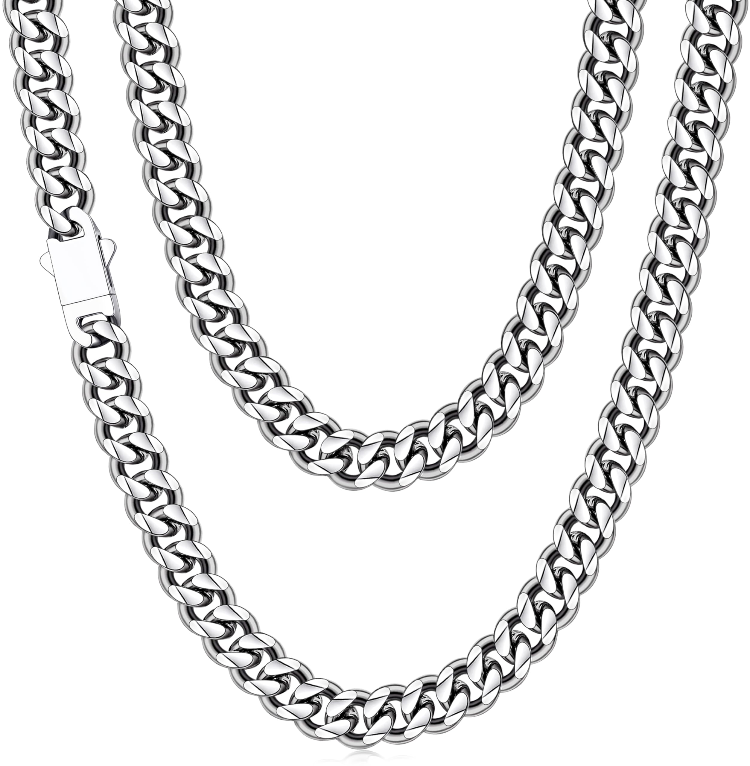 Fiusem 3.5mm Cuban Link Chains for Men, Silver Tone/Black/14K Gold Plated Stainless Steel Necklace Chain, Mens Necklace 16, 18, 20, 22, 24, 26, 28 Inch