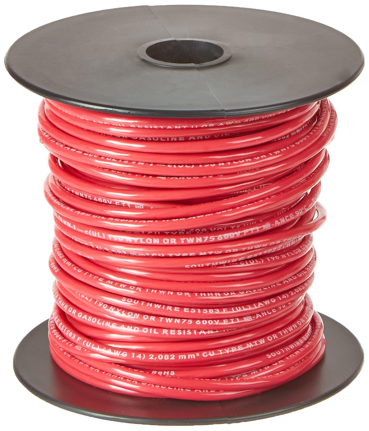 Southwire 22957552 Simpull THHN or THWN2, 14 Gauge THHN Stranded Wire, 100' per Roll, Red