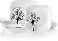 Corelle Vitrelle Timber Shadows 18-Piece Square Dinnerware Set for 6 - Chip-Resistant Triple-Layer Glass Plates & Bowls