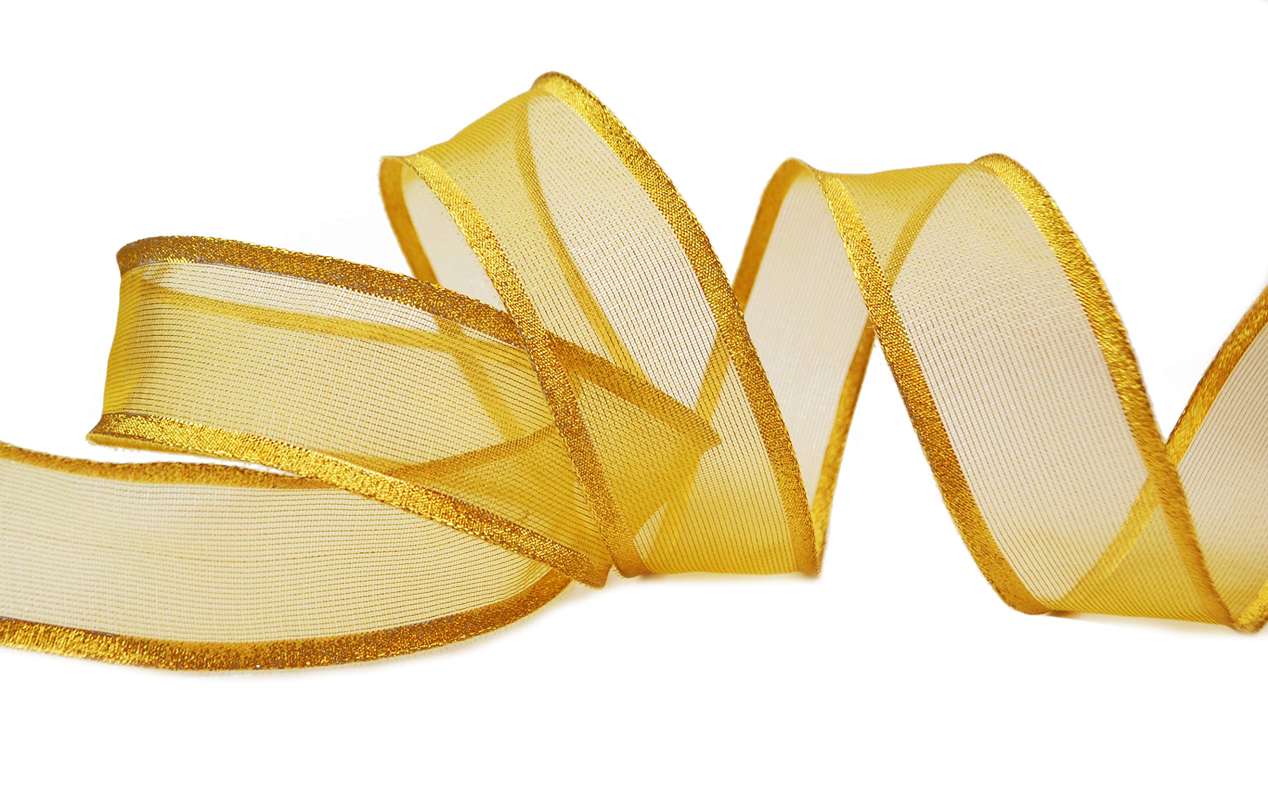 Lint met ijzerdraad goud metallic 4 cm breed met ijskristallen - Goedkoop lint, linten groothandel, organza lint, satijn lint