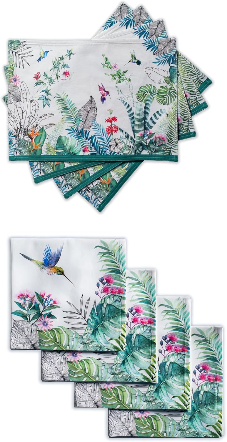 Maison d' Hermine Tropiques Bundle Set 100% Cotton Set of 4 Napkins (20 Inch by 20 Inch) and Set of 4 Place Mats (13 Inch by 19 Inch)