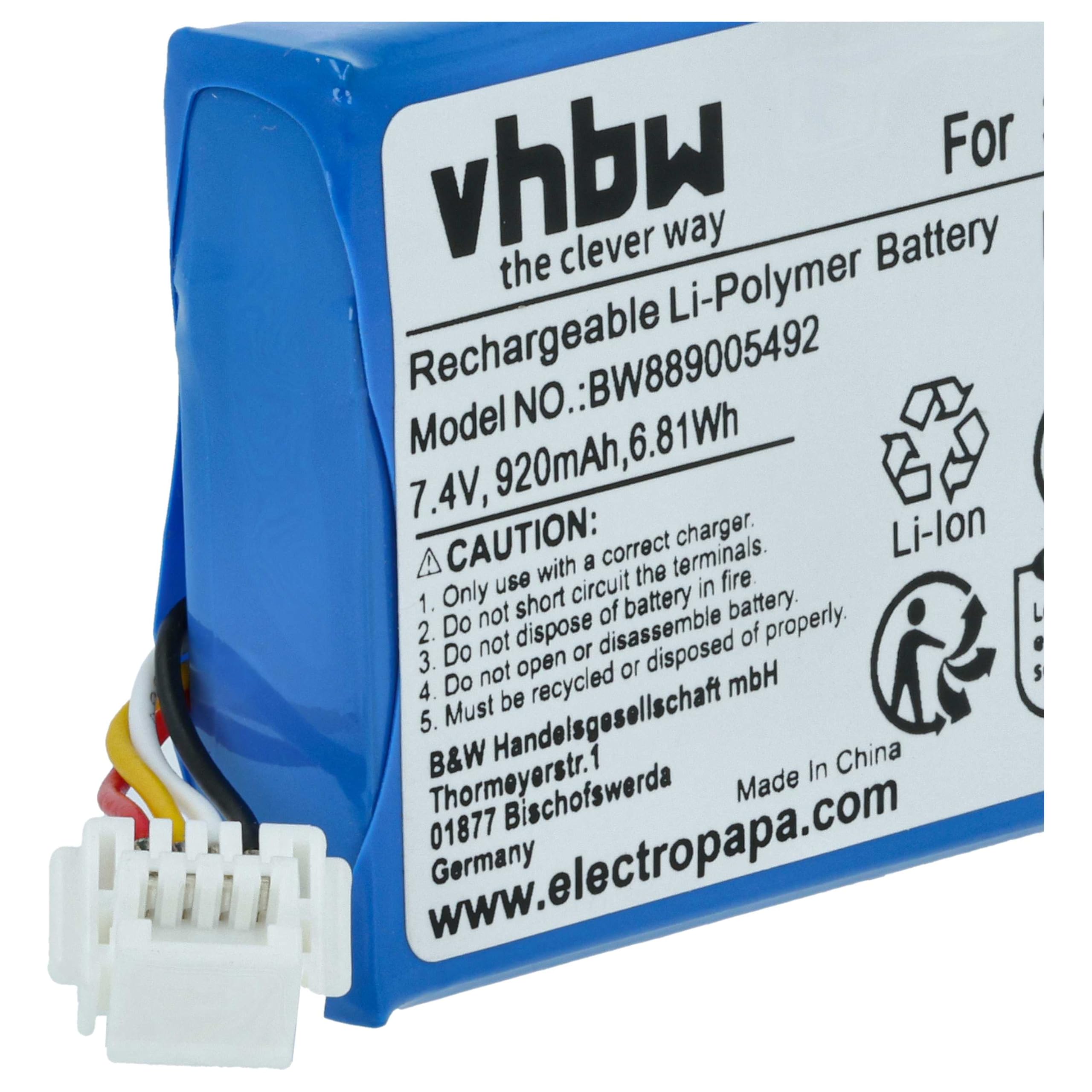 Batteria Sostituisce Becker SR364276 Per Navigatore GPS 1250mAh 3.7V Li Poly Vhbw