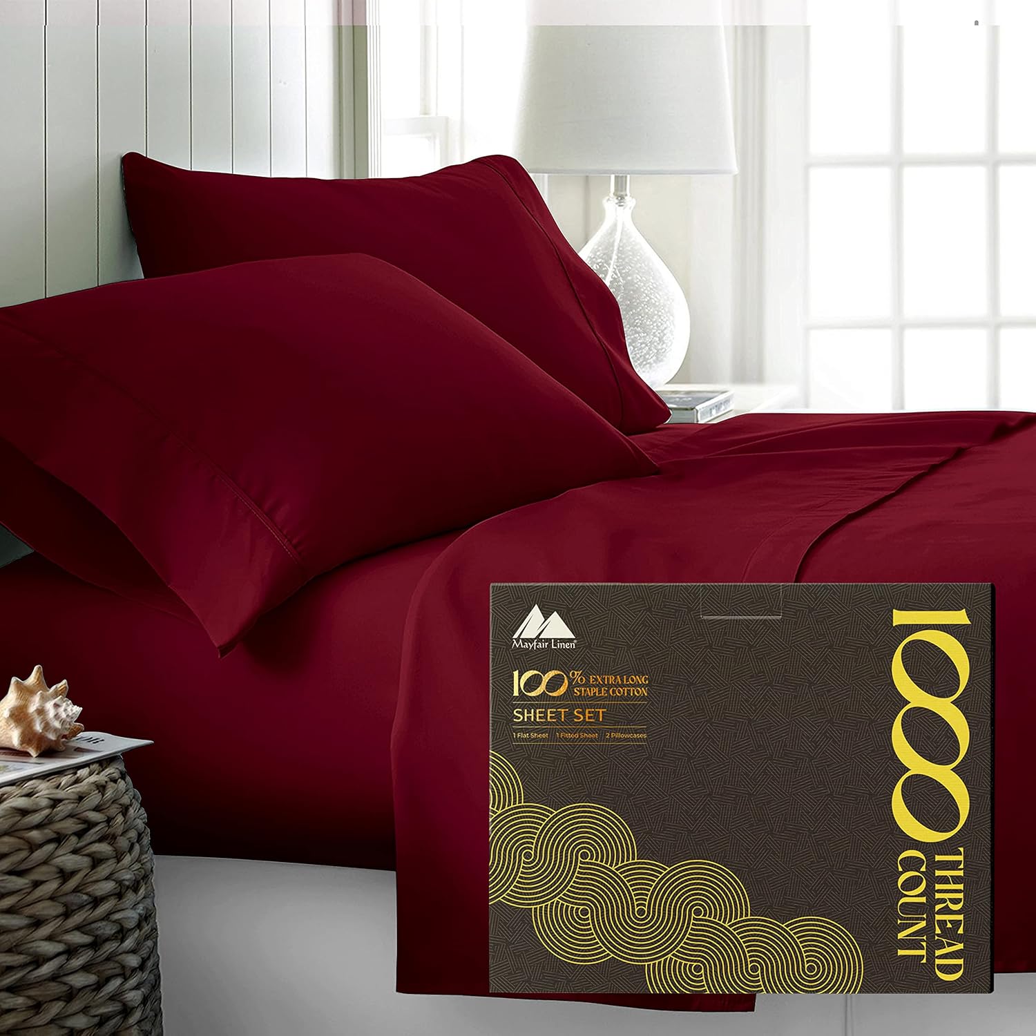Mayfair Linen Sheet Set 1000 TC 6 Piece Burgundy Queen