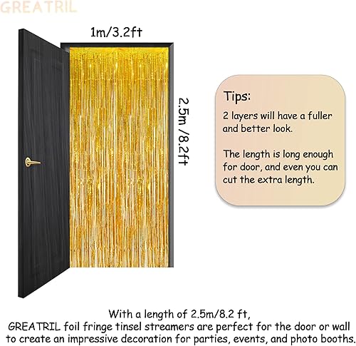 Miniatura 3 de GREATRIL Cortinas con flecos de lámina dorada, 2 paquetes y manteles plateados para fiestas, 2 paquetes para decoración de fondo de fiesta