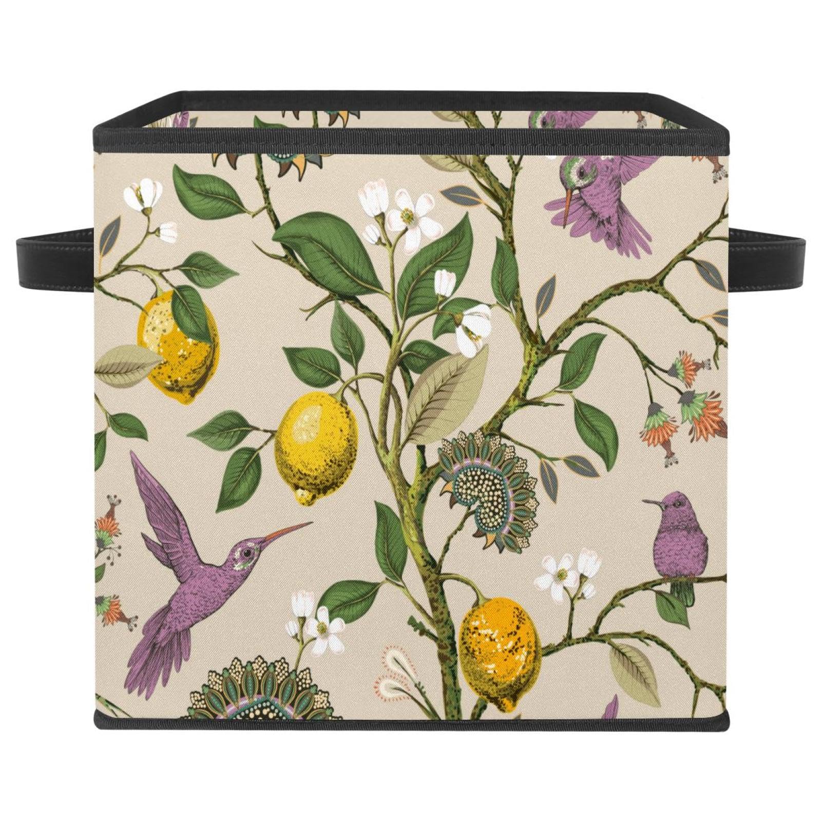 Boîte de rangement pliable motif oiseaux en tissu cube pour placard