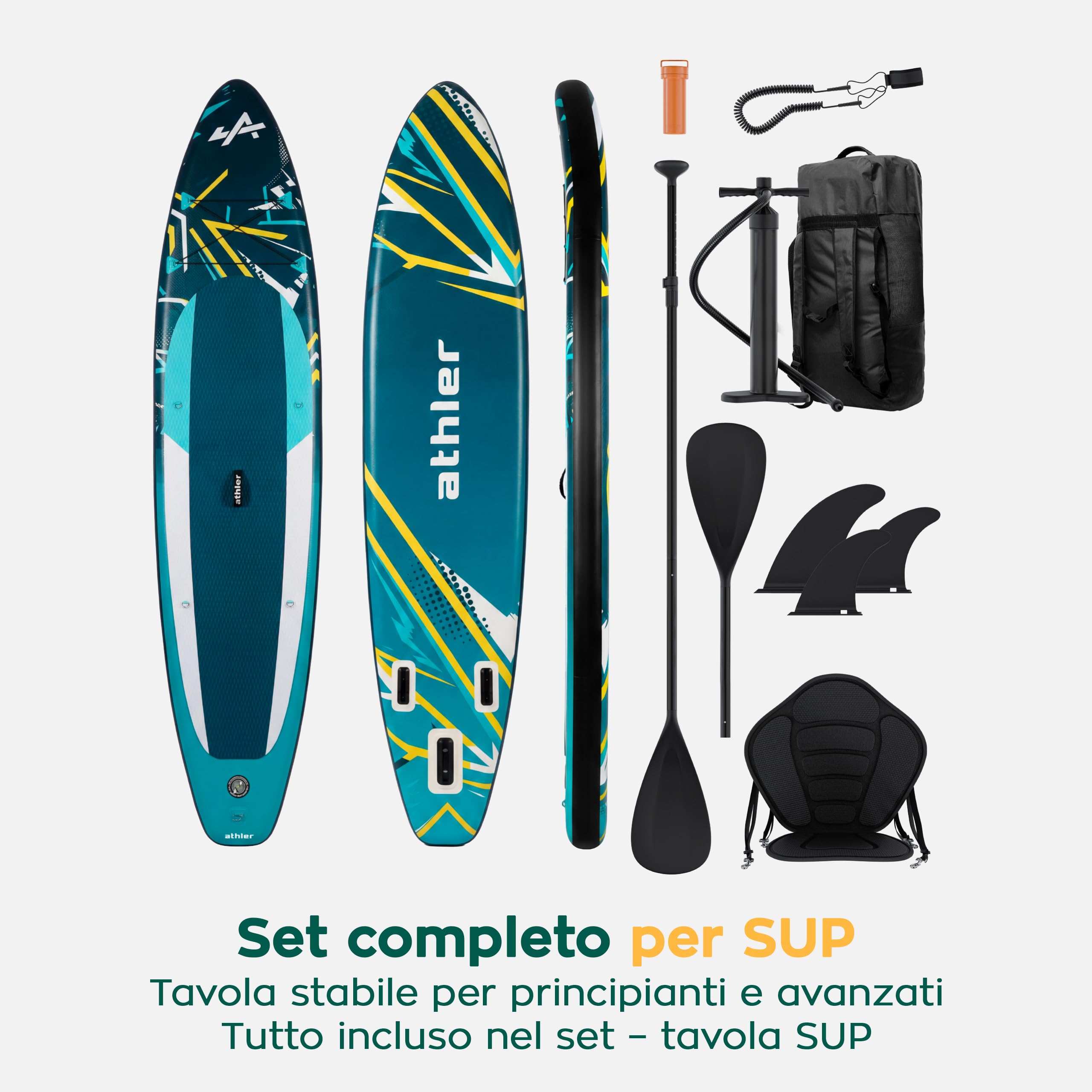 Athler Zander 350 SUP Gonfiabile fino a 180 kg – Set con Sedile Kayak