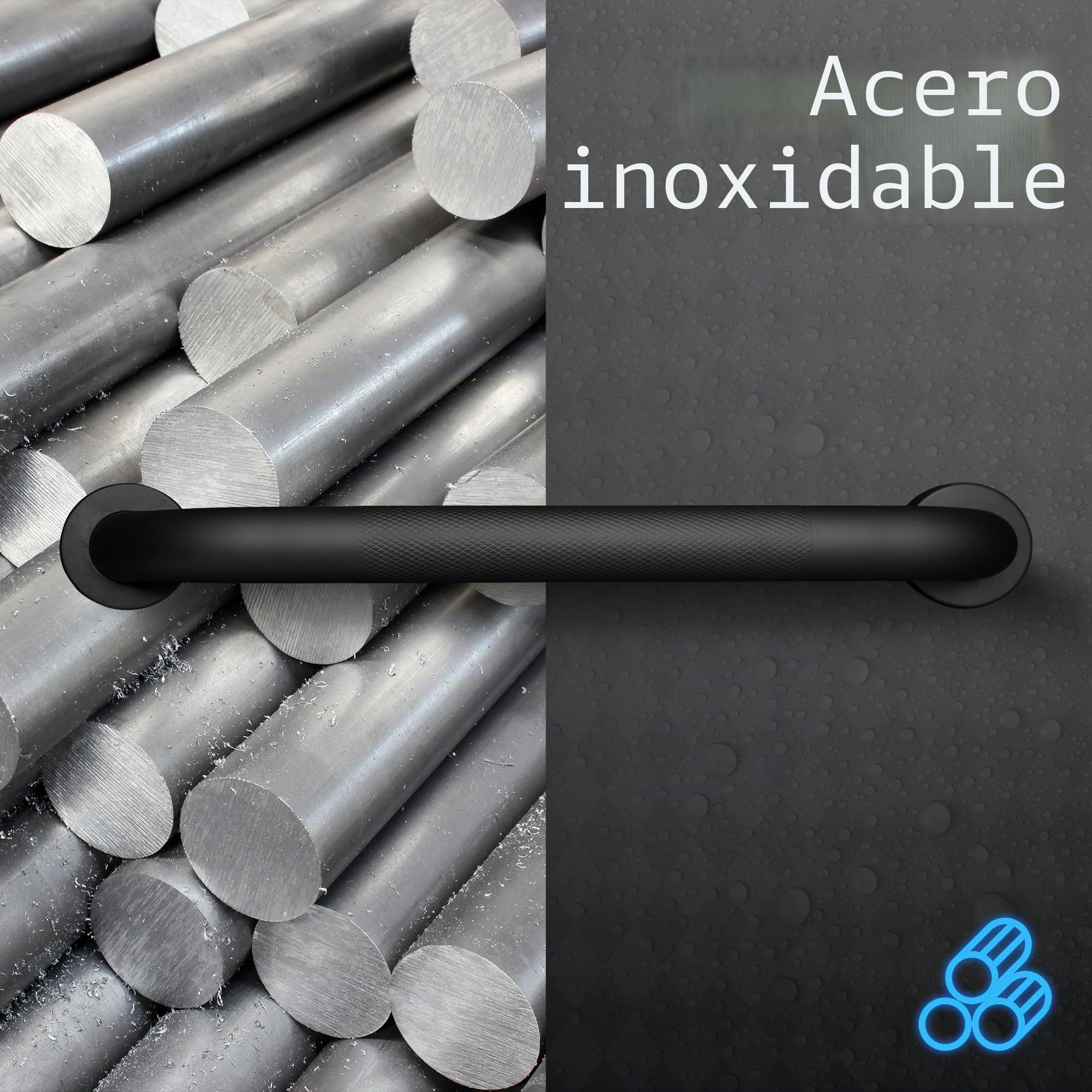 ITSOGOO Agarraderas Baño Para Mayores,Antideslizante Tirador de Seguridad,Acero Inoxidable,Asa de Ducha,Asa de Baño,Barras de Agarre Para el Escalones para Niño Discapacitado 60cm Negro Mate