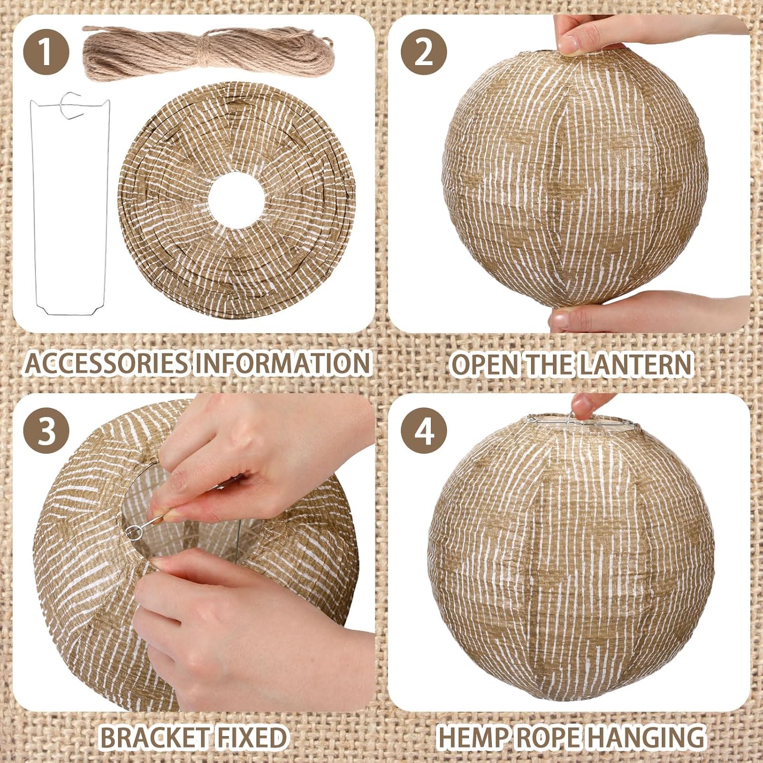 12 Pcs Burlap Hanging Paper Lantern 8 Inch Back to School Party Decoration Boho Classroom Ceiling Decoration Chinese Party Decor for Birthday Wedding Bridal Baby Shower(Retro Colors) - Image 5