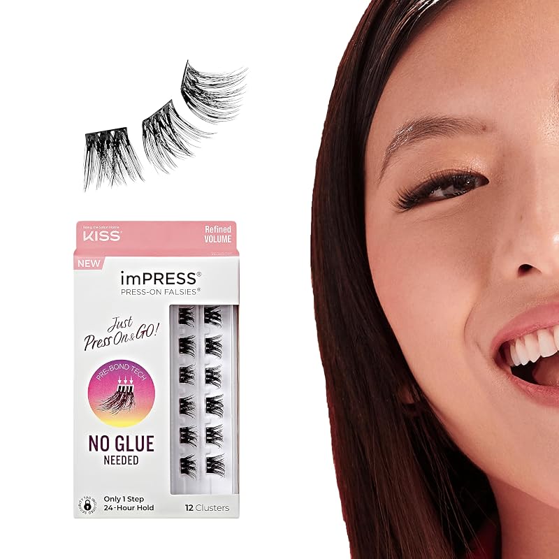 imPRESS Cílios Postiços Autoadesivos Press On 10 mm–12 mm Glam Volume Pretos, 12 Clusters - Refined