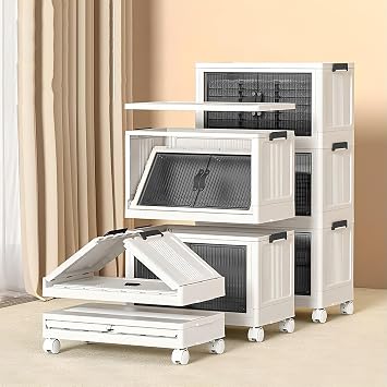 Deconox 4 Layers Portable Organizer Multi-Purpose Foldable Cabinet with Wheels, Organizer Shelf with Lid Tidying Unit for Kitchen, Bathroom, Children's Room, Garage and Storage, Stop Wheeled (SOIL)