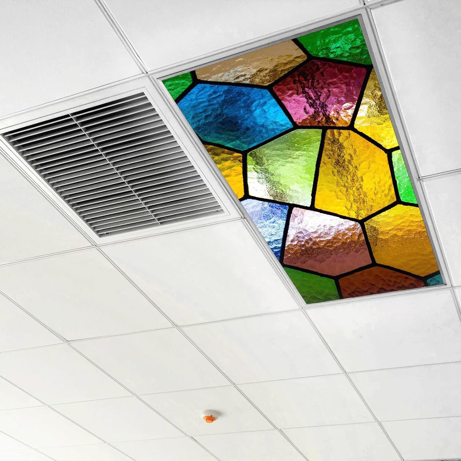 Stained Glass Window Colorful Diamond Color - Fluorescent Light Covers - 2x4 Drop Ceiling Fluorescent Decorative Ceiling Light Cover Skylight Film Filter