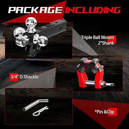 Miniatura 5 de Enganche de remolque 5 en 1 con gancho y pasador y grillete de remolque giratorio, se adapta a receptor de 2 pulgadas con bola de enganche cromada