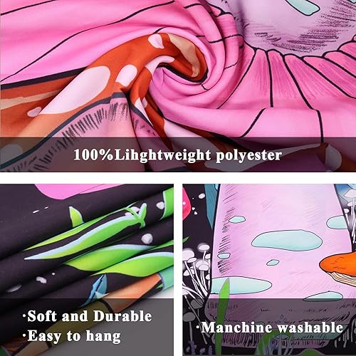 Miniatura 5 de ZYLLGLOW Tapiz de hongos trippy, tapiz de luna y estrellas, tapiz rosa de caracol, tapiz de plantas y hojas de fantasía, tapices de ojos trippy,