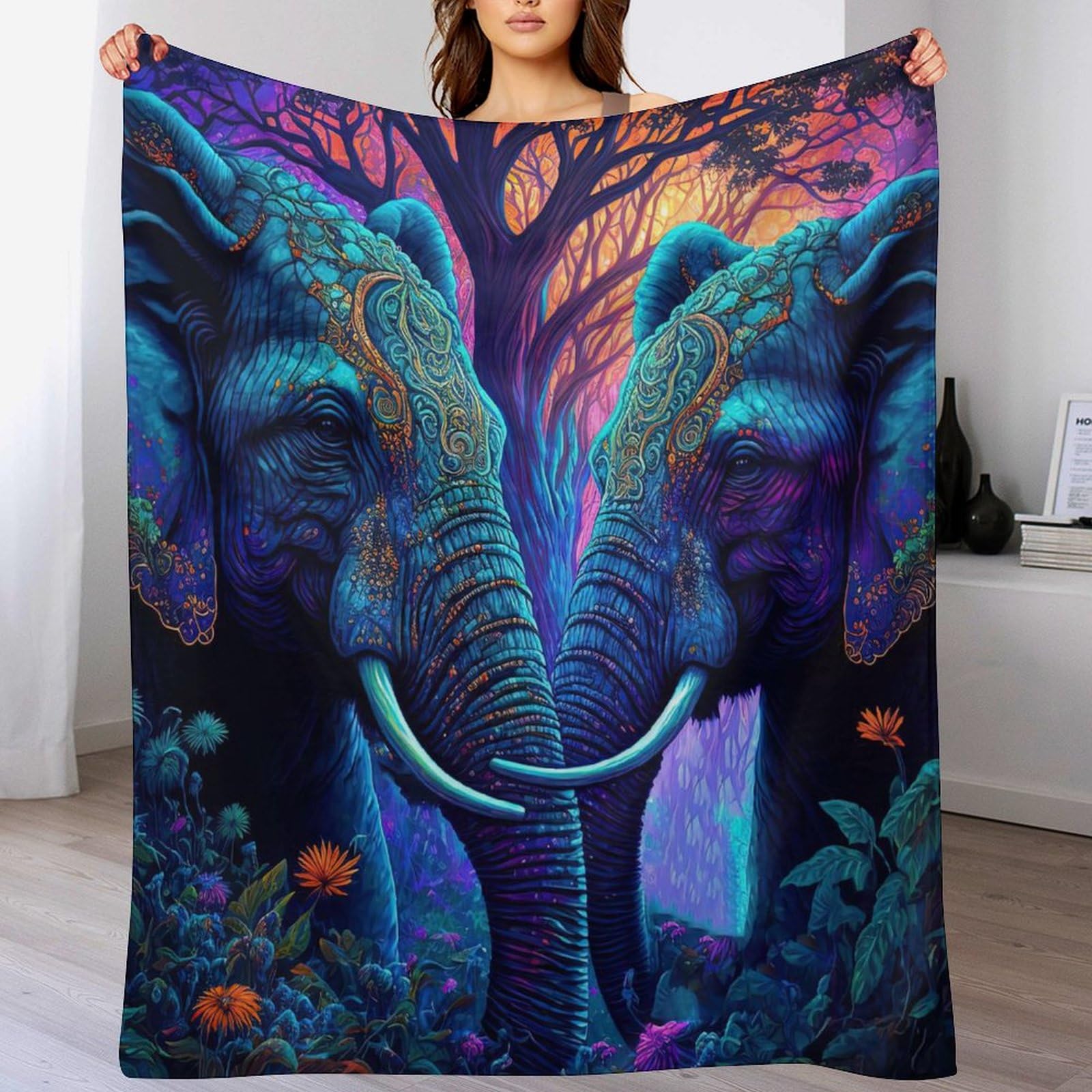 PAZZK Elephant Blanket Ultra-soft Micro Fleece Blanket Soft And Warm Digitally Printed Blanket Flannel Blanket for Sofas, Armchair, Couch And Bed（140×180cm）