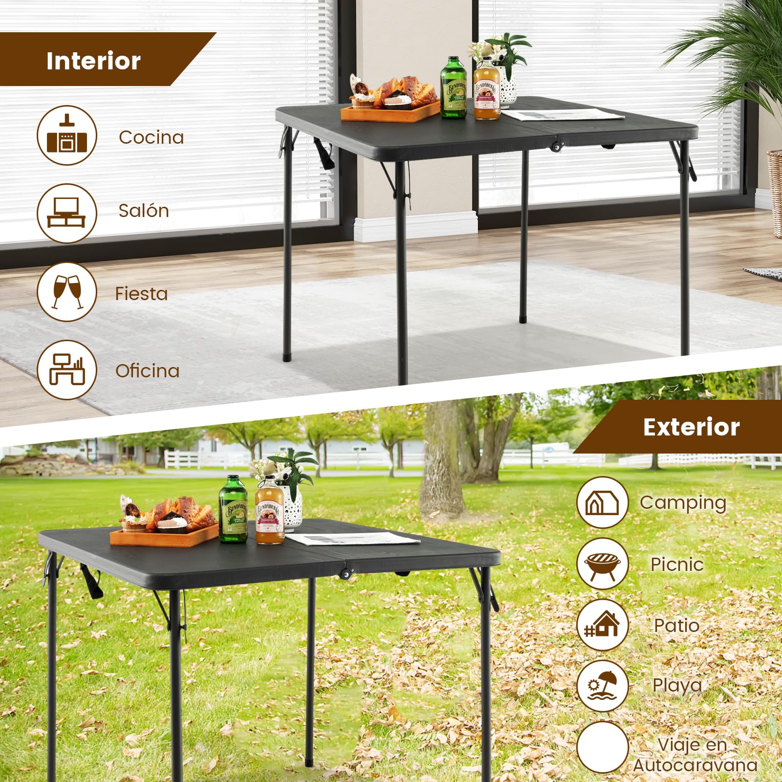 GOPLUS Mesa Plegable de 3 Pies, Mesa de Camping Plegable Portátil y Ligera con Asa de Transporte, Estructura de Metal, Mesa de Picnic para Interior y Exterior, Mesita de Comedor para Fiesta (Gris)