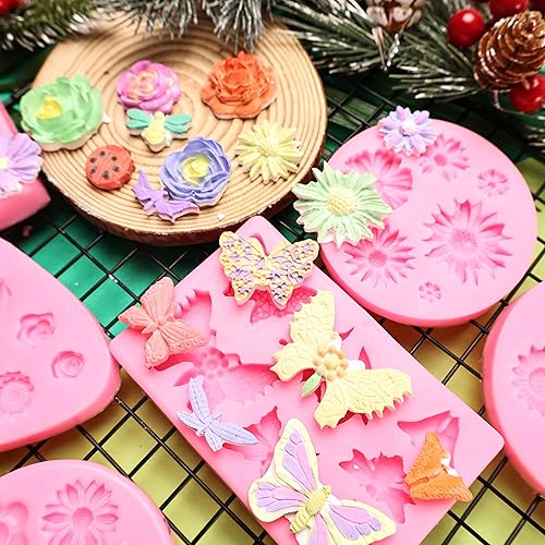 Miniatura 6 de Moldes para fondant de flores, 8 moldes de silicona para dulces de flores y mariposas para fondant de chocolate, arcilla polimérica, jabón,