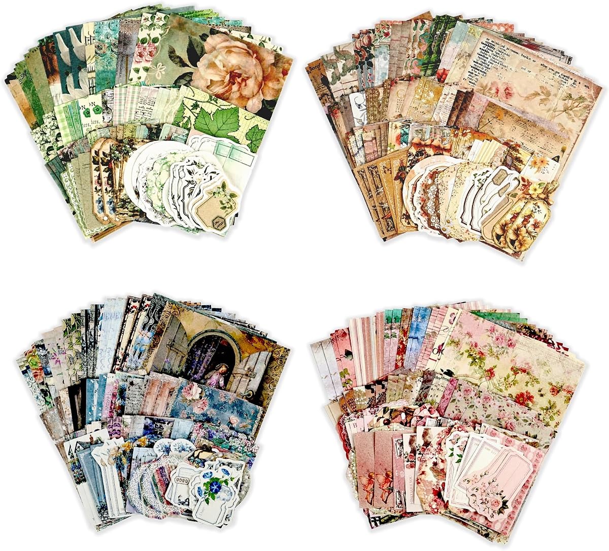 Diuhofart Kit de 400 piezas de suministros para álbumes de recortes vintage, papel para álbumes de recortes y pegatinas para diario, paquete de 4 kit de reserva de chatarra para diarios basura, Bujo, collage, fabricación de tarjetas, manualidades