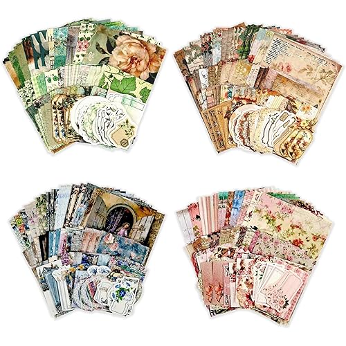 Diuhofart 400Pcs Vintage Scrapbook Supplies Kit for Adults, Scrapbook Paper and Journaling Stickers Scrap Booking Kit for Junk Journal Supplies, Collage, Card Making, DIY Crafts Arts