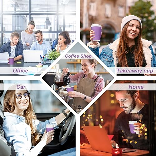 Miniatura 35 de Patelai 48 tazas de café desechables de 12 onzas con tapas y fundas a granel, taza de papel de chocolate caliente aislada para bebidas calientes