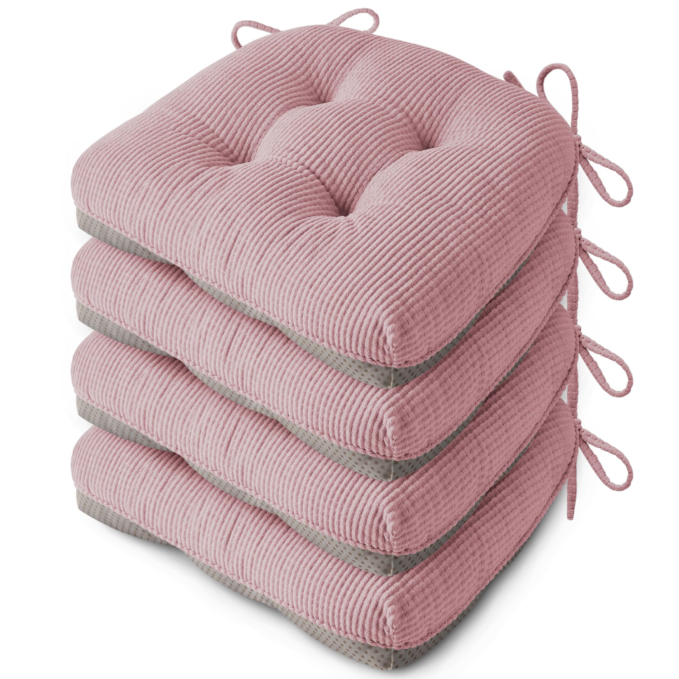 FlyGulls Seat Cushions for Dining Chairs, Anti Slip Kitchen Chair Cushions Set of 4, Soft Dining Seat Pads 18"X16.5"X3"/46X42X8cm, Light Pink