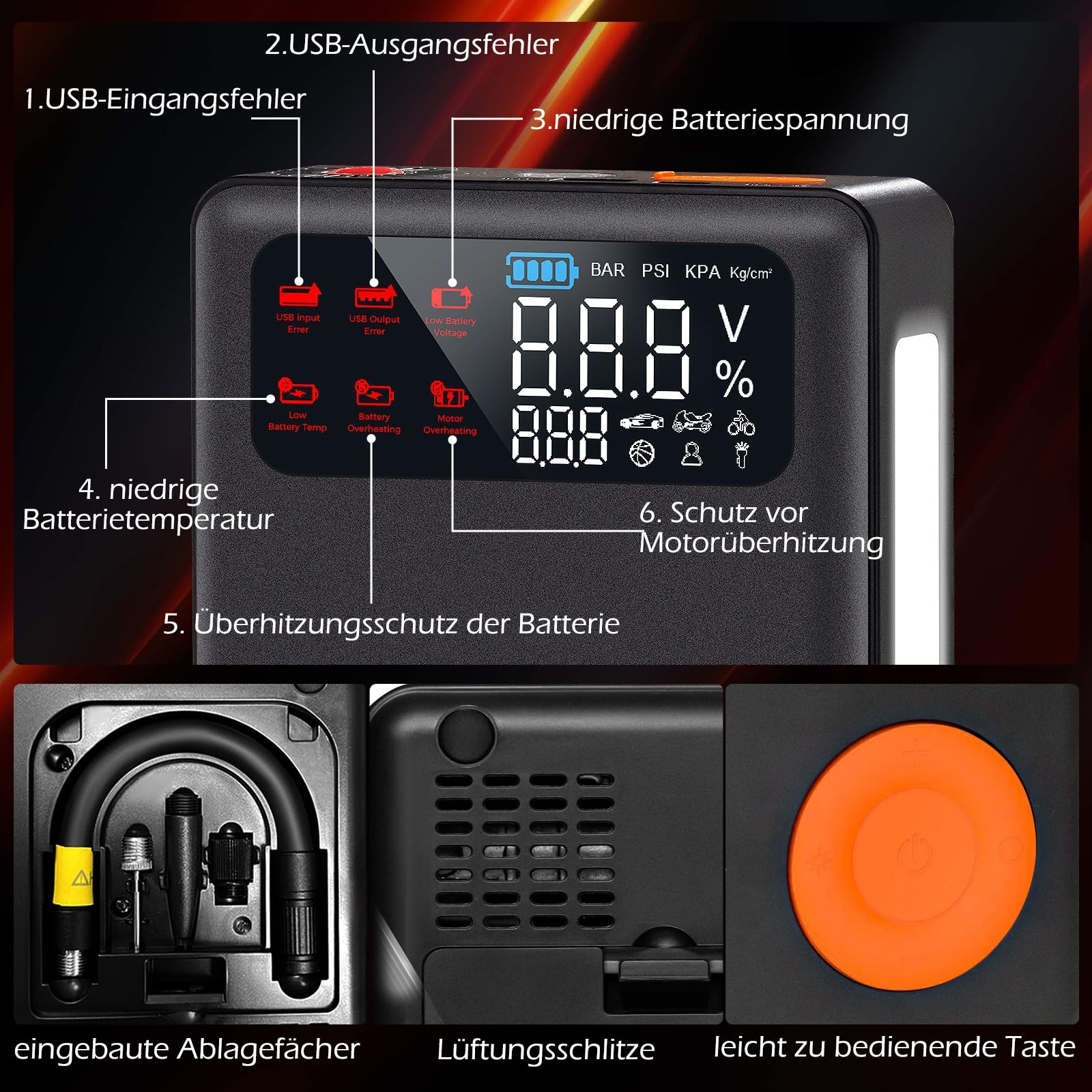 GYMAX Arrancador de Baterías para Coche, 2000A, 12V (para Motores de hasta 8.0L de Gasolina o 5L de Diésel), Arrancador de Coches Portatil con Carga Rápida USB y Linterna LED de Emergencia