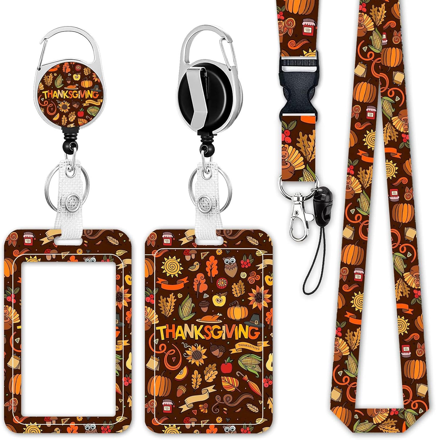 EOGOW ID Badge Holder with Lanyard,Thanksgiving Theme